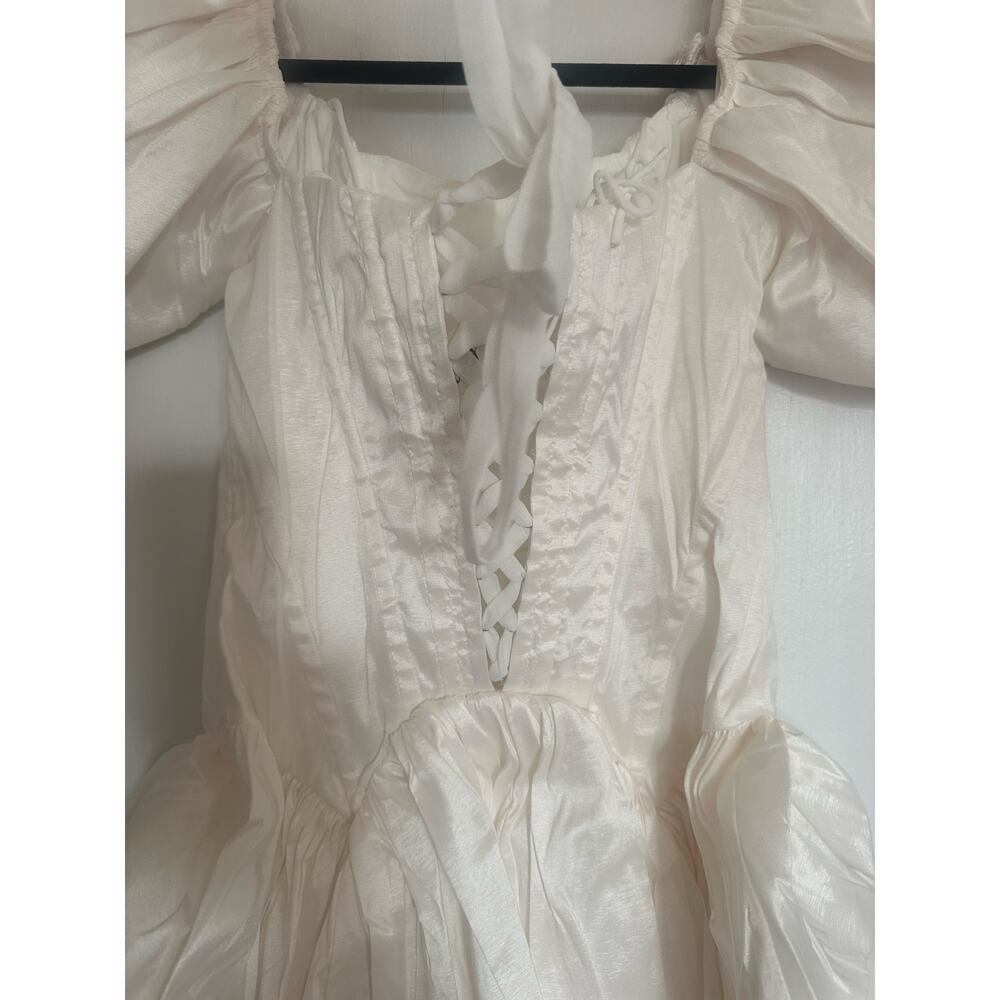 For Love & Lemons Mia Mini Dress White Puff Sleeve Small NWT - Picture 7 of 12